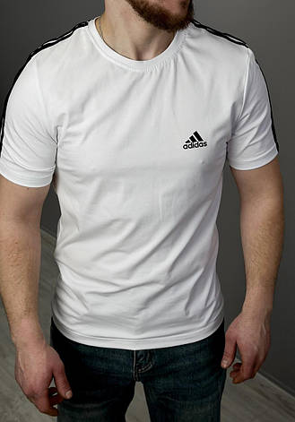 Чоловіча футболка Adidas спортивна футболка Адідас біла зі смужками, фото 1