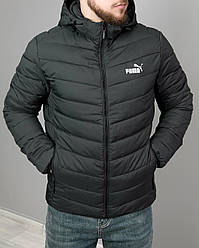 Чоловіча куртка Puma весна осінь, спортивна куртка Пума демісезонна з капюшоном темно-сіра