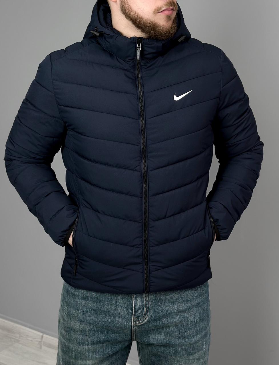 Чоловіча куртка Nike весна осінь, спортивна куртка Найк демісезонна з капюшоном синя