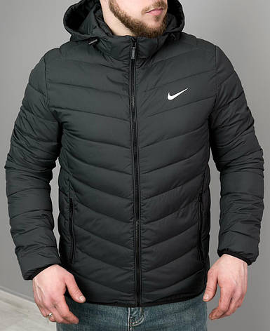 Чоловіча куртка Nike весна осінь, спортивна куртка Найк демісезонна з капюшоном темно-сіра, фото 1