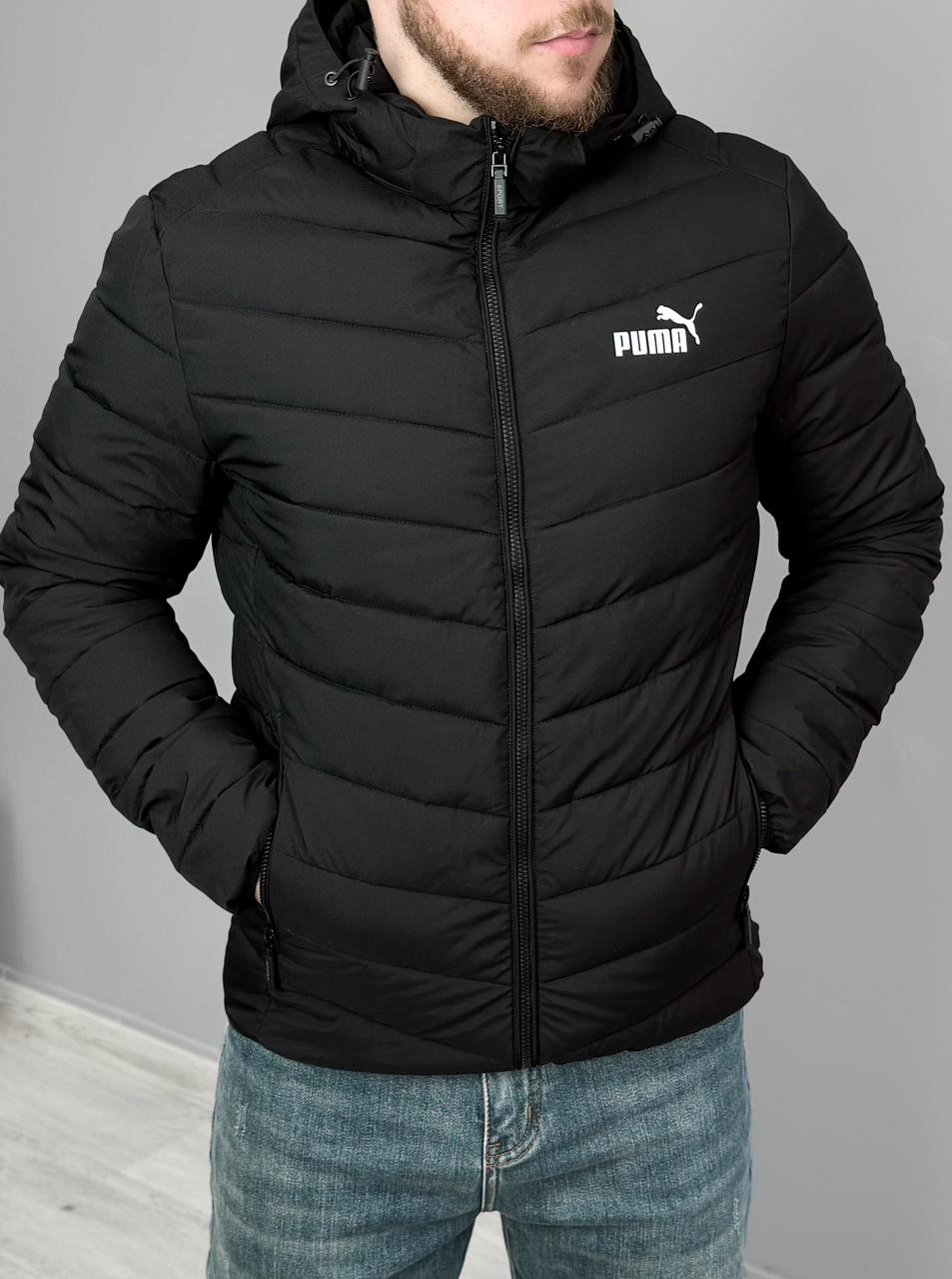 Чоловіча куртка Puma весна осінь, спортивна куртка Пума демісезонна з капюшоном чорна