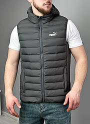 Жилетка чоловіча Puma спортивна темно-сіра великі розміри, Чоловічий жилет Пума з капюшоном батал