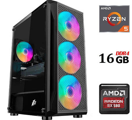 Новий ПК Dtop Gaming R558 MT/ Ryzen 5 5500/ 16 GB RAM/ 480 GB SSD/ Radeon RX 580 8GB/ 500W, фото 1