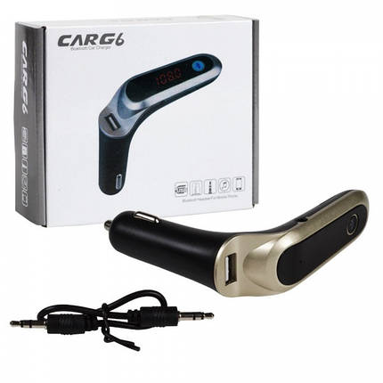 FM модулятор CAR G6 Bluetooth USB AUX MicroSD трансмітер, FM модулятор для автомобіля. Колір: золотий, фото 1