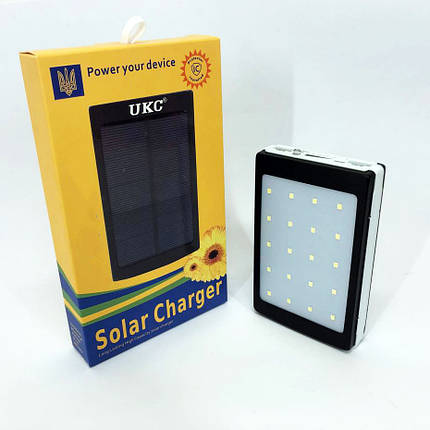 УМБ Power Bank Solar 20000 mAh мобільне зарядне з сонячною панеллю та лампою, повербанк для планшета, фото 1