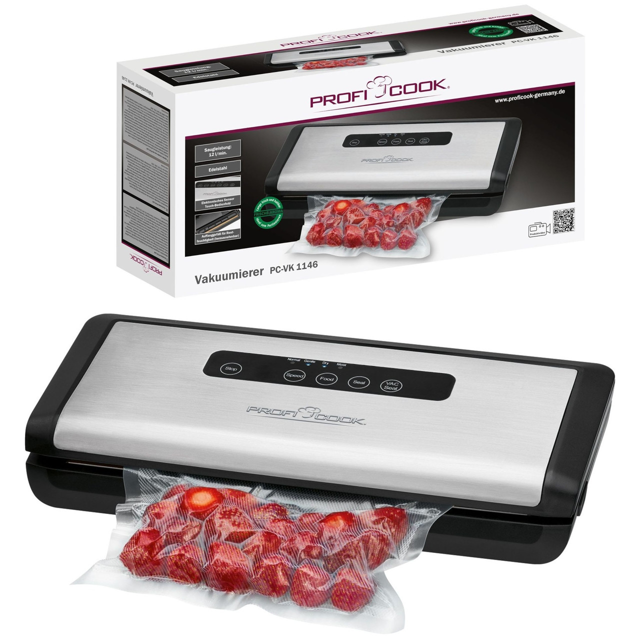 Вакуумний пакувальник ProfiCook 120 Вт 12 літрів/хв + 18 пакетів Sous-Vide (PC-VK 1146)