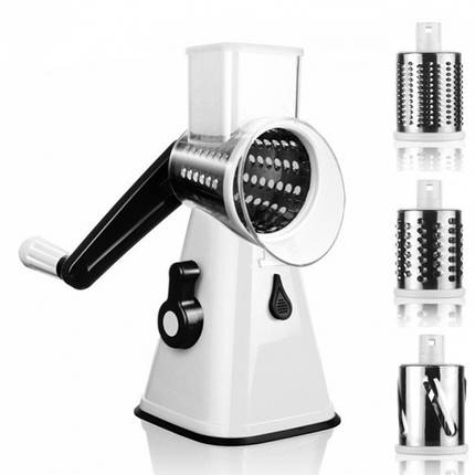 Овочерізка мультислайсер Tabletop Drum Grater Kitchen Master Терка для овочів та фруктів 3 насадки. Колір: білий, фото 1