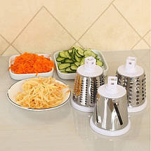 Овочерізка мультислайсер Tabletop Drum Grater Kitchen Master Терка для овочів та фруктів 3 насадки. Колір: білий, фото 3