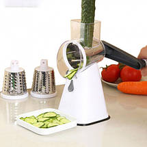 Овочерізка мультислайсер Tabletop Drum Grater Kitchen Master Терка для овочів та фруктів 3 насадки. Колір: білий, фото 6