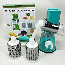 Овочерізка мультислайсер Tabletop Drum Grater Kitchen Master Терка для овочів та фруктів 3 насадки. Колір: блакитний, фото 3