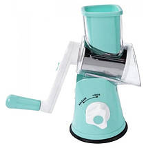 Овочерізка мультислайсер Tabletop Drum Grater Kitchen Master Терка для овочів та фруктів 3 насадки. Колір: блакитний, фото 4