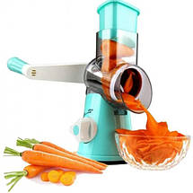 Овочерізка мультислайсер Tabletop Drum Grater Kitchen Master Терка для овочів та фруктів 3 насадки. Колір: блакитний, фото 5