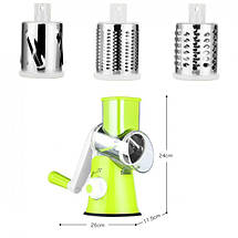Овочерізка мультислайсер Tabletop Drum Grater Kitchen Master Терка для овочів та фруктів 3 насадки. Колір: зелений, фото 3