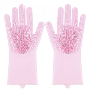 Силіконові рукавички Magic Silicone Gloves Pink для прибирання чистки миття посуду для будинку. Колір рожевий