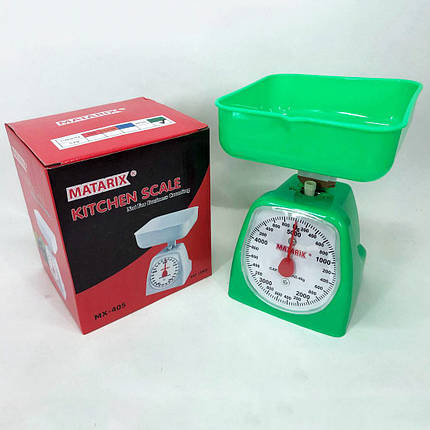 Ваги кухонні механічні MATARIX MX-405 5 кг, ваги для зважування продуктів. Колір: зелений, фото 1