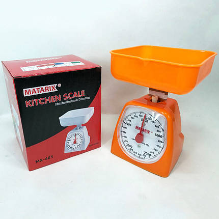 Ваги кухонні механічні MATARIX MX-405 5 кг, Ваги для кухні для продуктів. Колір: оранжевий, фото 1