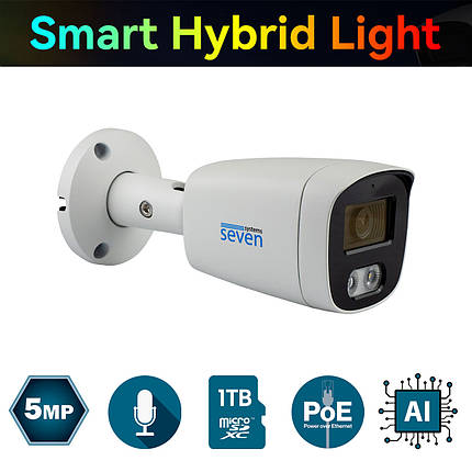 IP-відеокамера 5 Мп SEVEN IP-7225PA-DL white 2,8 мм з розумним подвійним підсвічуванням, фото 1