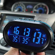 Автомобільний годинник VST-7009V підсвічування + 2 термометри + вольтметр, живлення від акумулятора авто 12В-24В, фото 3