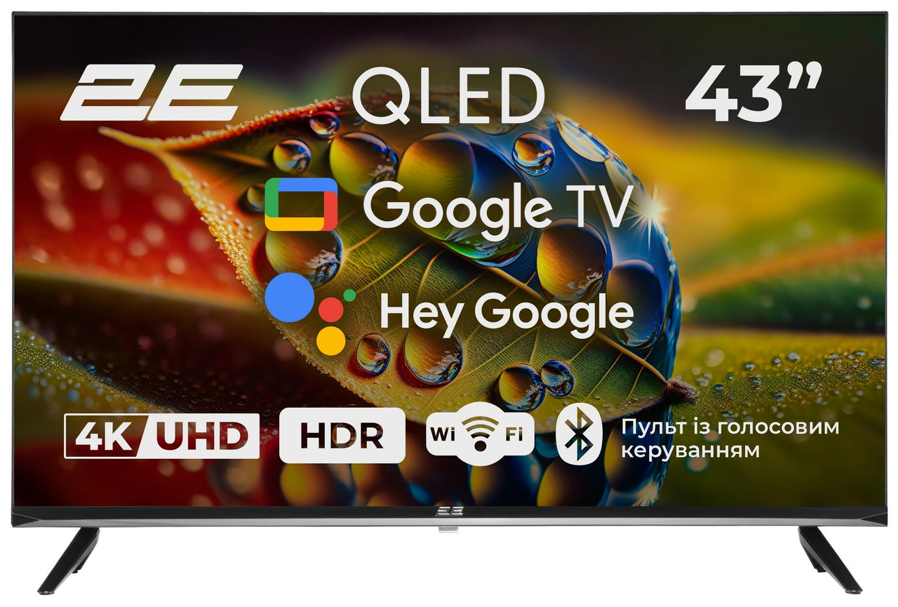 Телевізор 2E QLED 4K 60Hz Smart Google TV Black 43" (2E-43A77Q) UA UCRF