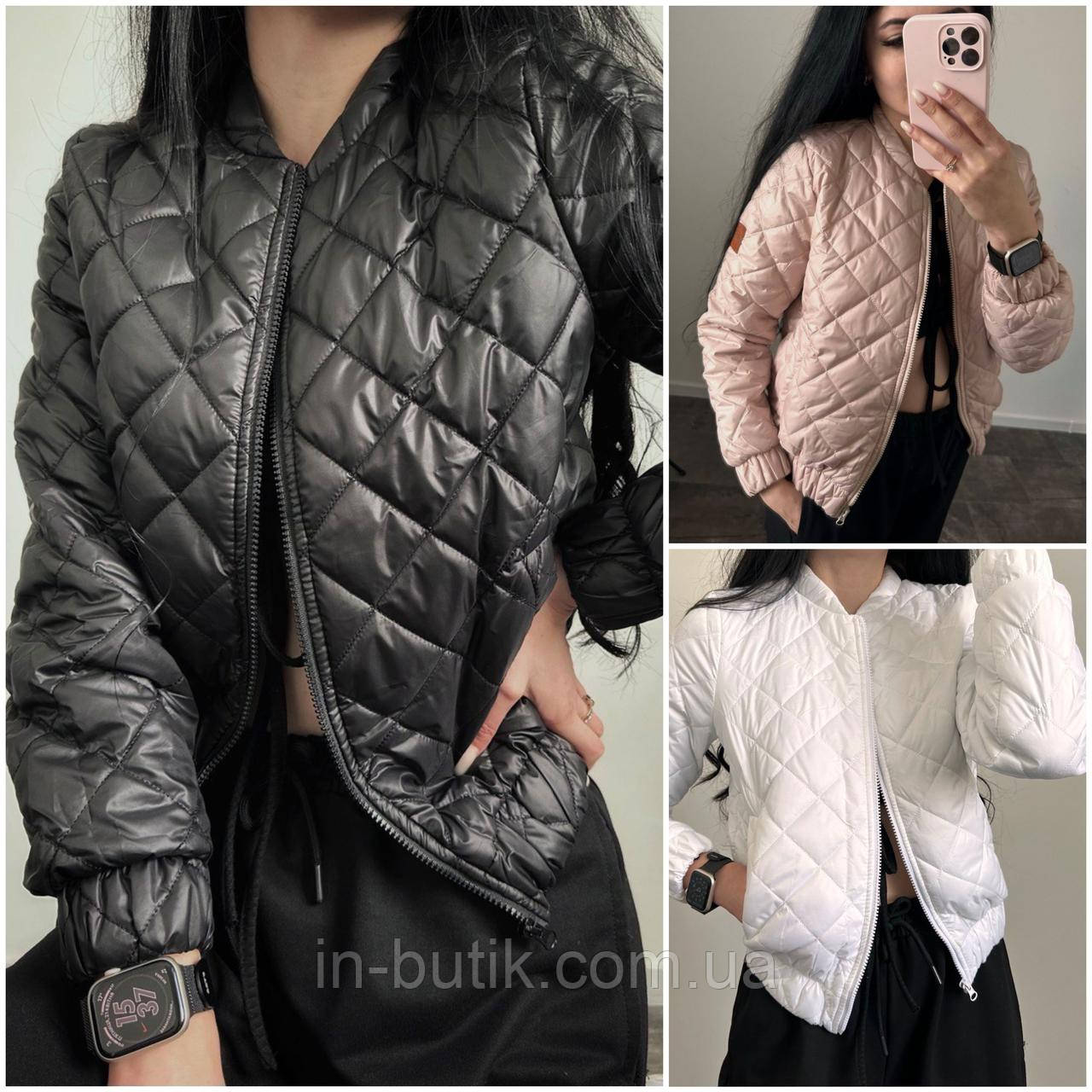 Жіноча демісезонна куртка - бомбер з плащової тканини: 42-44, 46-48, 50-52. Кольори: беж, чорний, білий - фото 1 - id-p1845974280