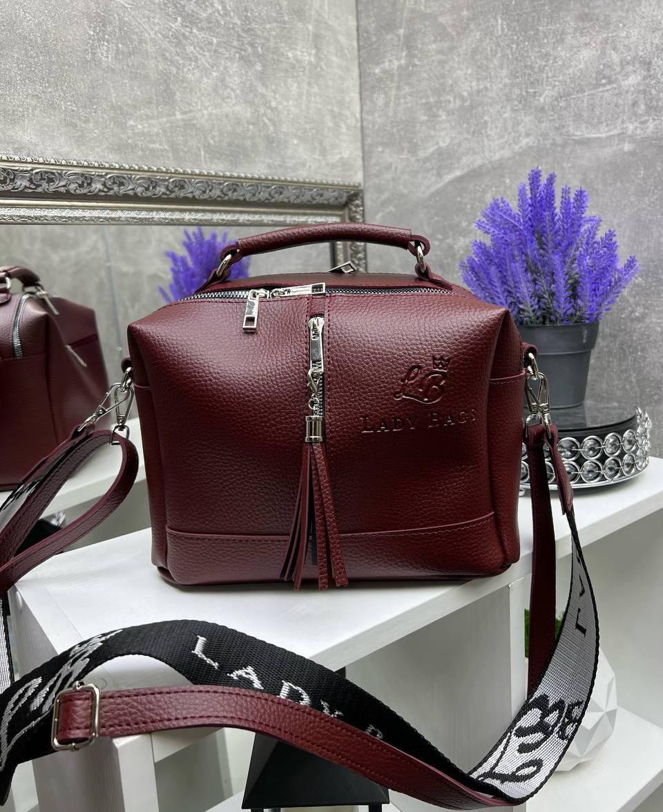 Жіноча сумка валізка з двома ременями сумочка через плече бордова шкірзам, фото 1