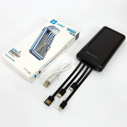 Портативний зарядний пристрій на 10000mAh, Power Bank на сонячній батареї, заряджання. Колір: чорний, фото 1