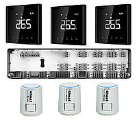 Автоматика з WiFI для керування водяним підлогою 3 зони 4HEAT | HR-03C + АЕ-669В.WF (3 шт.) + Привод ATR (3шт) Під