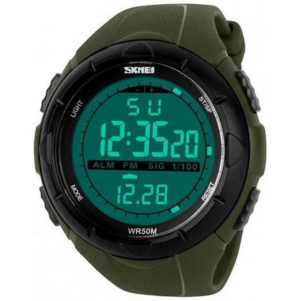 Чоловічий годинник Skmei 1025AG ARMY GREEN, армійський годинник протиударний. Колір: зелений, фото 1