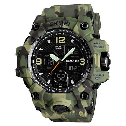 Годинник наручний чоловічий SKMEI 1155BCMGN GREEN CAMO, брендовий чоловічий годинник. Колір: зелений камуфляж, фото 1