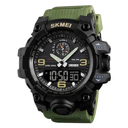 Годинник наручний чоловічий SKMEI 1586AG ARMY GREEN, чоловічий армійський водостійкий тактичний. Колір: зелений, фото 1