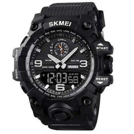 Годинник наручний чоловічий SKMEI 1586BK BLACK, водонепроникний чоловічий годинник, годинник спортивний. Колір: чорний, фото 1
