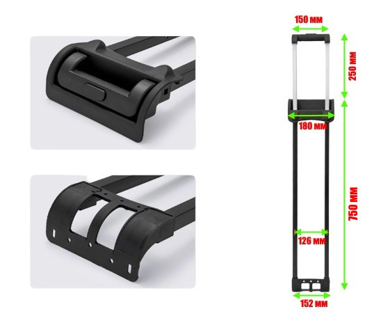 Висувна система для сумки на коліщатках, телескопічна ручка — 750 мм/1524
