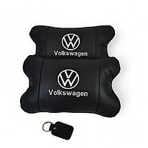 Набір подушок 2шт в авто Volkswagen з натуральної шкіри, на підголовник у машину, Автомобільна подушка, фото 3