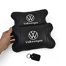Набір подушок 2шт в авто Volkswagen з натуральної шкіри, на підголовник у машину, Автомобільна подушка, фото 4
