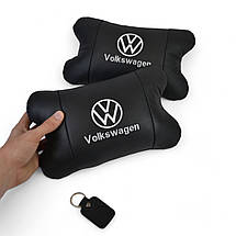 Набір подушок 2шт в авто Volkswagen з натуральної шкіри, на підголовник у машину, Автомобільна подушка, фото 5