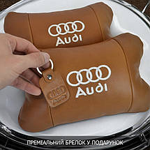 Набір із двох подушок на підголівник Audi, з натуральної коричневої шкіри, Подарунок чоловікові водієві, фото 3