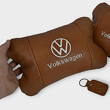 Набір подушок 2шт для автомобіля Volkswagen, з натуральної коричневої шкіри. Подушки на підголовник, фото 3