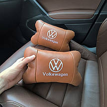 Набір подушок 2шт для автомобіля Volkswagen, з натуральної коричневої шкіри. Подушки на підголовник, фото 6
