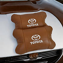 Набір шкіряних подушок 2шт на підголівник Toyota. Комфортні ортопедичні подушки,Тойота, фото 3