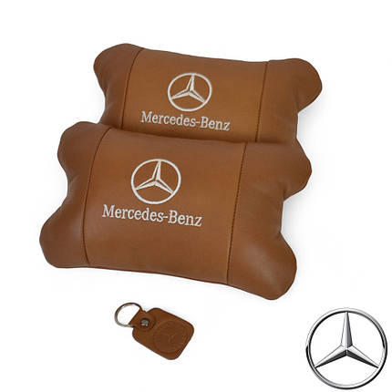 Комплект 2шт для підголівника Mercedes-Benz, виготовлених з натуральної коричневої шкіри. Комфорт в авто, фото 1