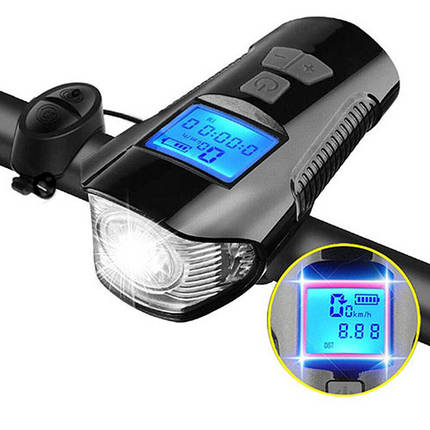 Велофара з комп'ютером та сигналом Waterproof XA-585-T6+2LED з виносною кнопкою, Фара велофара, фото 1