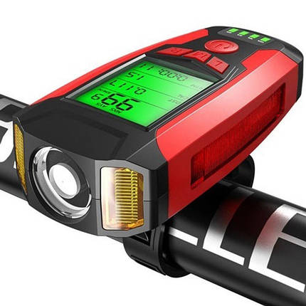 Велофара з комп'ютером та сигналом AS0808-XPG+2LED(yellow)+2COB(red), виносна кнопка, фото 1