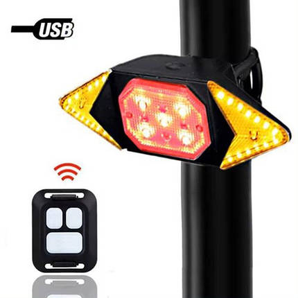 Велоліхтар LY-6700 із зазначенням поворотів (red+yellow+blue), waterproof, Миготливий велоліхтар, фото 1