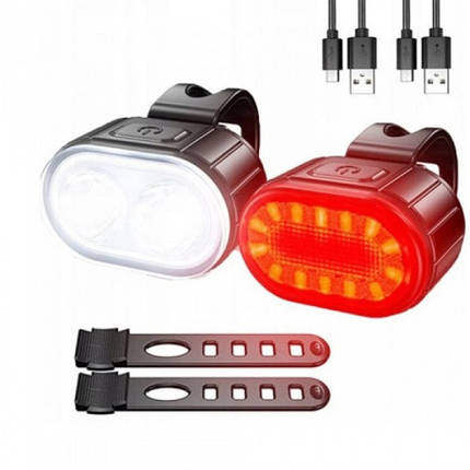 Велоліхтар акумуляторний передній та задній ZH-078-2LED ліхтар + STOP-14SMD, Стоп-сигнал на задню раму, фото 1