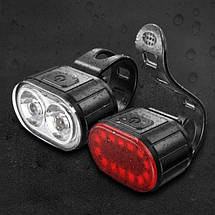Велоліхтар акумуляторний передній та задній ZH-078-2LED ліхтар + STOP-14SMD, Стоп-сигнал на задню раму, фото 3