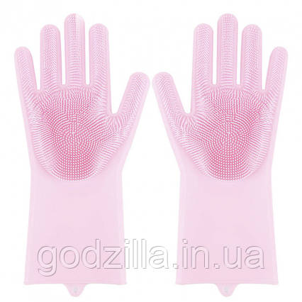 Силіконові рукавички Magic Silicone Gloves Pink для прибирання чистки миття посуду для будинку. Колір рожевий