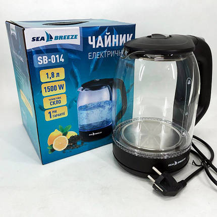 Чайник електричний SeaBreeze SB-014 1.8 л 1800 Вт, прозорий чайник з підсвічуванням, електрочайник, фото 1