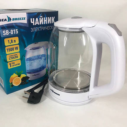 Електрочайник SeaBreeze SB-015 1.8 л, чайники з підсвічуванням, електронний чайник, тихий електричний чайник, фото 1