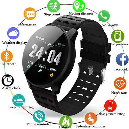 Фітнес трекер розумний смарт годинник UWatch 119 Plus з крокоміром. Колір: чорний, фото 1