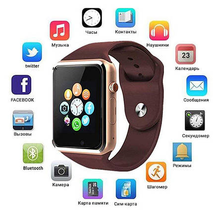 Смарт-годинник Smart Watch A1 розумний електронний зі слотом під sim-карту + карту пам'яті micro-sd. Колір: золотий, фото 1
